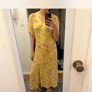 Vintage Yellow Flutter Sleeve V-Neck Sundress
